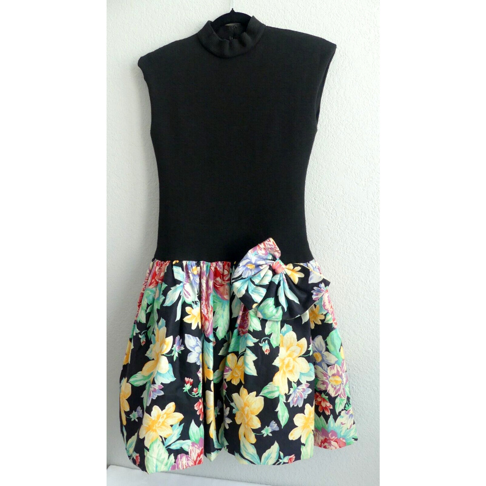 Vtg 80's Drop Waist Dress‎ Floral Skirted Sz 9/10 Huey Waltzer Darcy